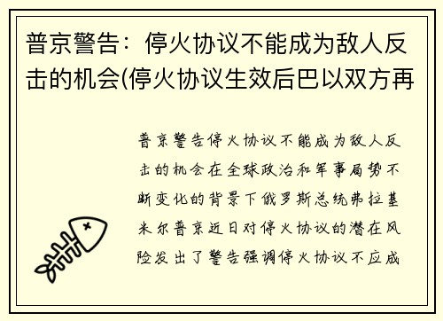 普京警告：停火协议不能成为敌人反击的机会(停火协议生效后巴以双方再起冲突)