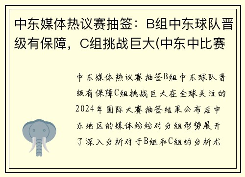 中东媒体热议赛抽签：B组中东球队晋级有保障，C组挑战巨大(中东中比赛是什么意思)