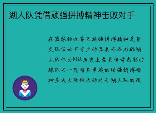 湖人队凭借顽强拼搏精神击败对手