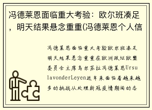 冯德莱恩面临重大考验：欧尔班凑足，明天结果悬念重重(冯德莱恩个人信息)