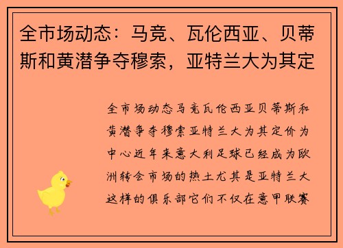 全市场动态：马竞、瓦伦西亚、贝蒂斯和黄潜争夺穆索，亚特兰大为其定价
