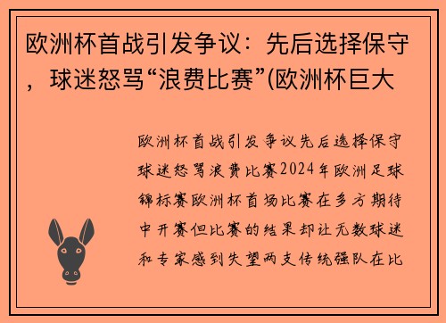 欧洲杯首战引发争议：先后选择保守，球迷怒骂“浪费比赛”(欧洲杯巨大争议)