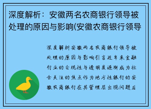 深度解析：安徽两名农商银行领导被处理的原因与影响(安徽农商银行领导班子)